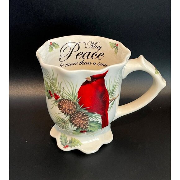 Holiday Porcelain Cardinal Coffee Mug Cracker Barrel Season of Peace - Picture 2 of 9